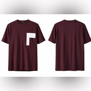COS Burgundy Pocket T-Shirt Contrast Panel Minimalist Tee Size S